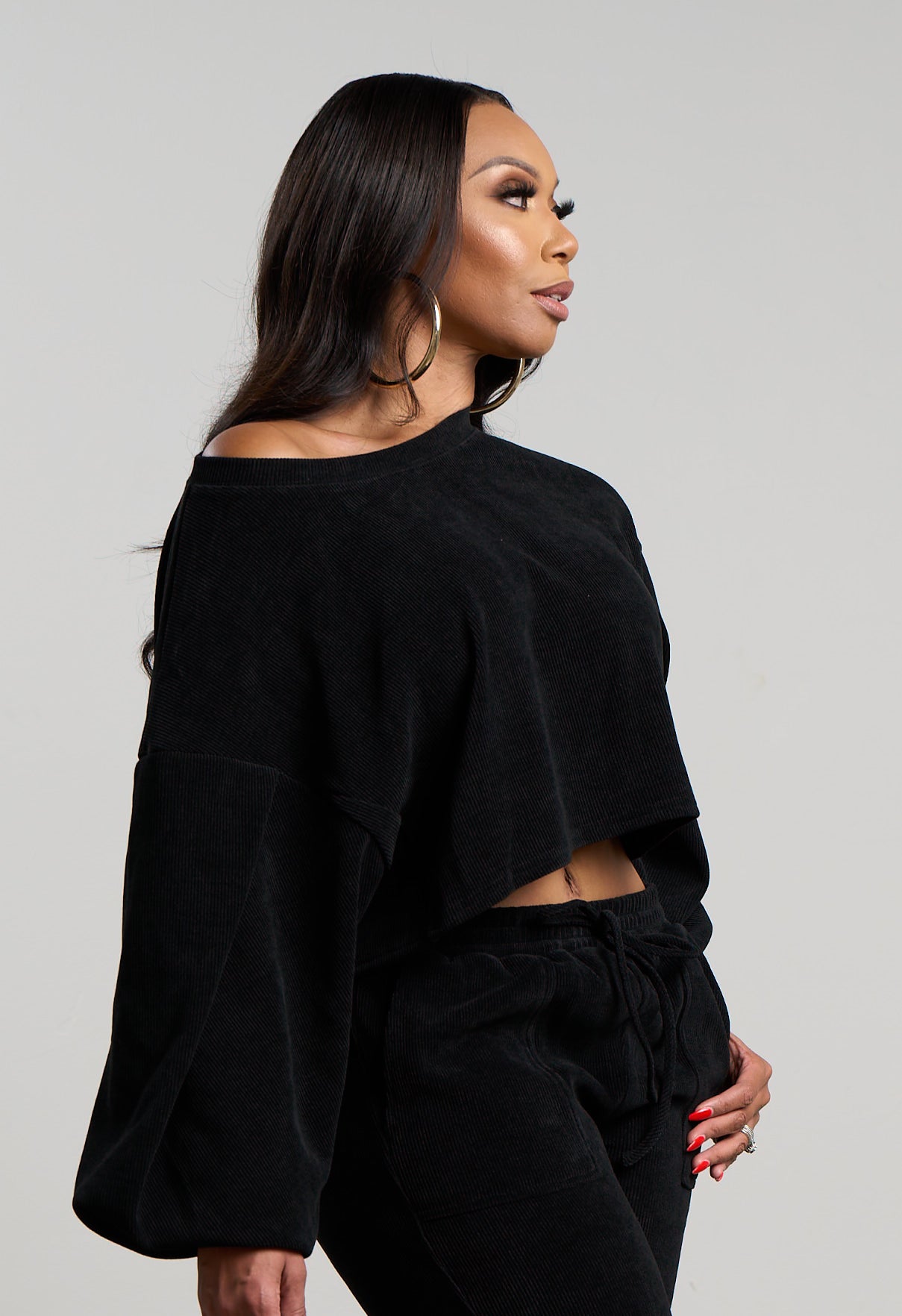 Crop Top Jogger Pants Set (Black)