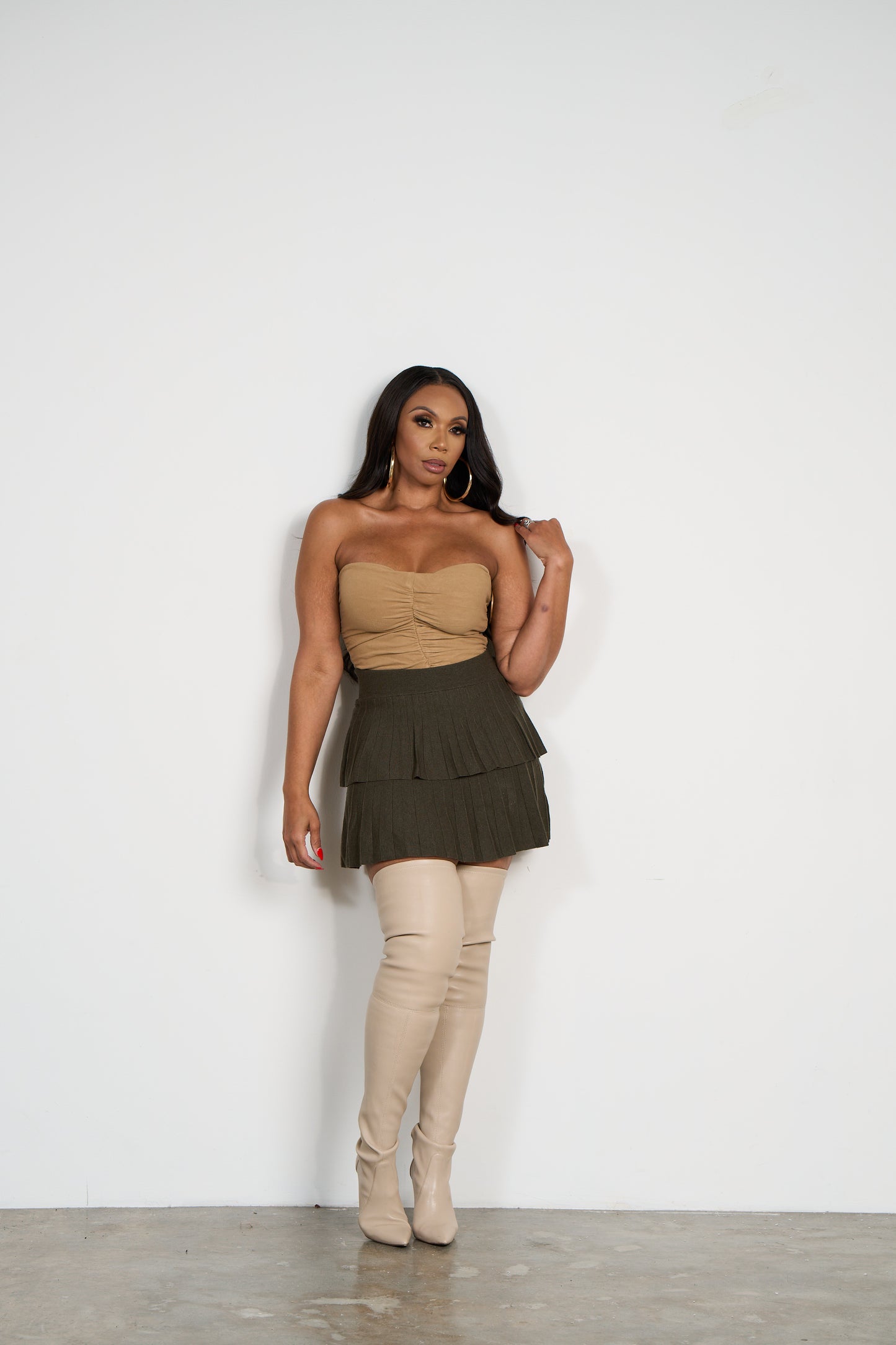 Knit Pleated Skirt Olive