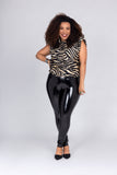 Black and Gold Zebra Polyester Blouse with Shoulder Pads