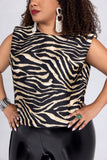 Black and Gold Zebra Polyester Blouse with Shoulder Pads
