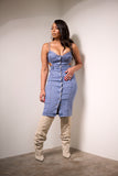 Sleeveless Denim Button Down Midi Dress With Open Back