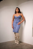 Sleeveless Denim Button Down Midi Dress With Open Back