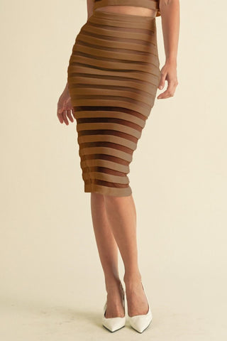 Mesh Stripe Midi Skirt Latte