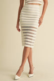 Mesh Stripe Midi Top & Skirt White