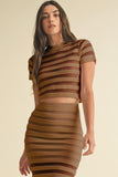 Mesh Stripe Midi Shirt & Skirt Latte