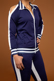 Navy and White Jogger Set with Peek-a-Boo Shoulder