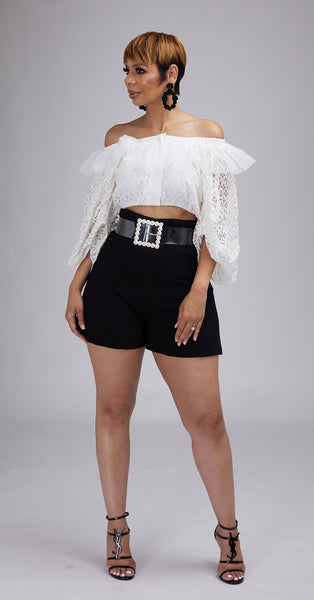 Off The Shoulder White Crop Top with Lace