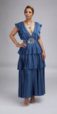 Blue Sleeveless Pleated Layer Dress- Belt Not Included