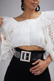 Off The Shoulder White Crop Top with Lace