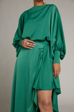 Emerald Green Satin Skirt and Top Set
