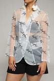 White See-Through Jacket with Graffiti writing and Button Front.